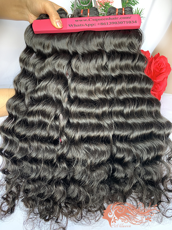 Csqueen Raw Mermaid Wave 2 Bundles with 13 * 4 Transparent lace Frontal Human hair